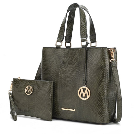 Beryl Snake-Embossed Vegan Leather Women'S Tote Bag & Wristlet Wallet Pouch by Mia K. - Turquoise