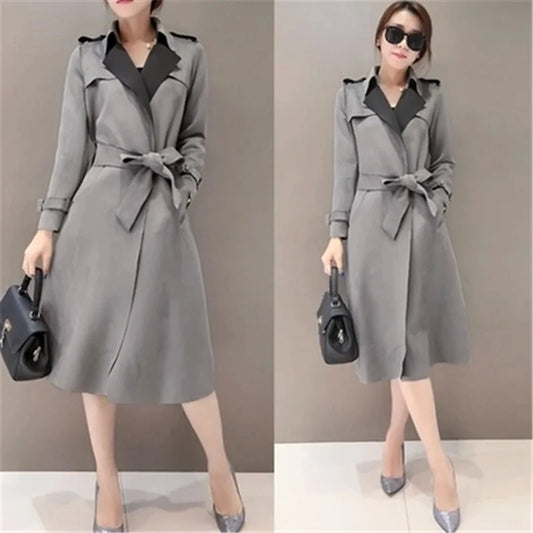 2023 New Autumn Suede Trench Coat Women Abrigo Mujer Long Elegant Outwear Female Overcoat Slim Red Suede Cardigan Trench C3487